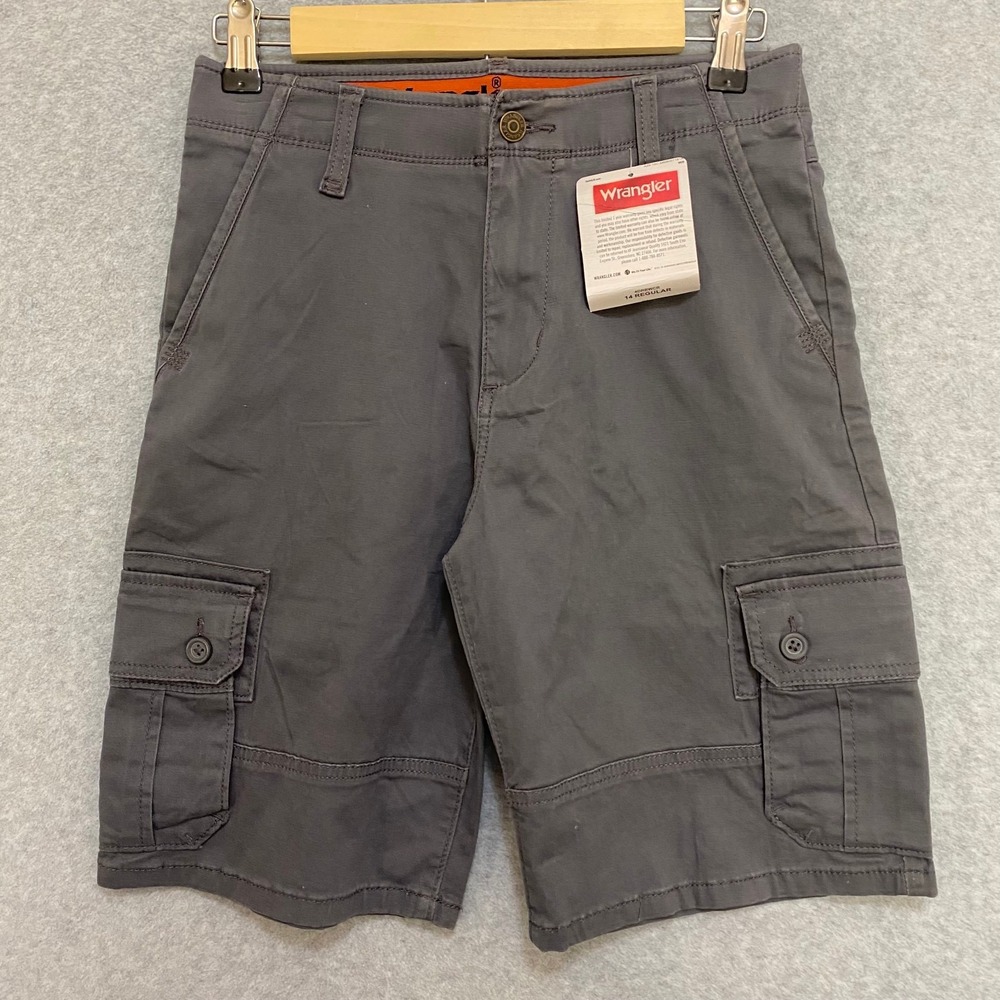 WRANGLER Boys Size 14 Regular Flex Cargo Shorts Gray Stretch Outdoors Activewear